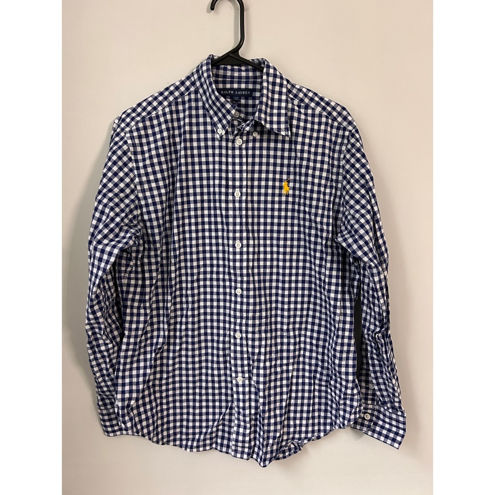 Ralph Lauren Mens Gingham Check Button Down Shirt Blue White Large L/G